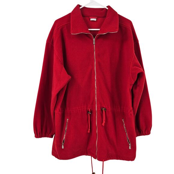 Vintage Bogner Jacket Red Fleece Full Zip Collar Drawstring Waist Outdoor Size M - Picture 1 of 7